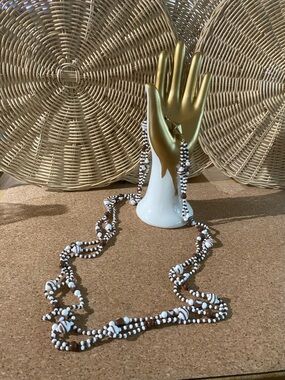 Long Brown & White Beaded Women's Necklace